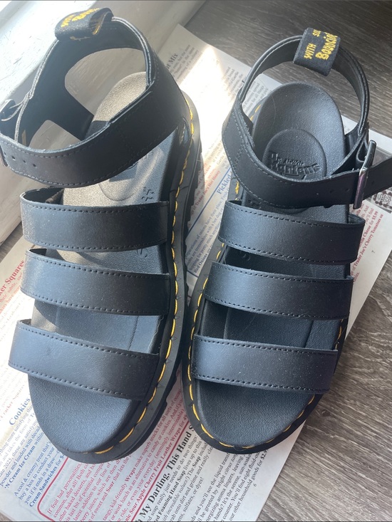 Dr. Martens Shoes - SOLD) Dr. Martens Black Sandal with Yellow Stitching